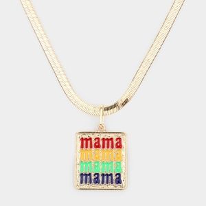 MultiColored Gold MAMA Rectangle Pendant Necklace Metal Statement Message Chain